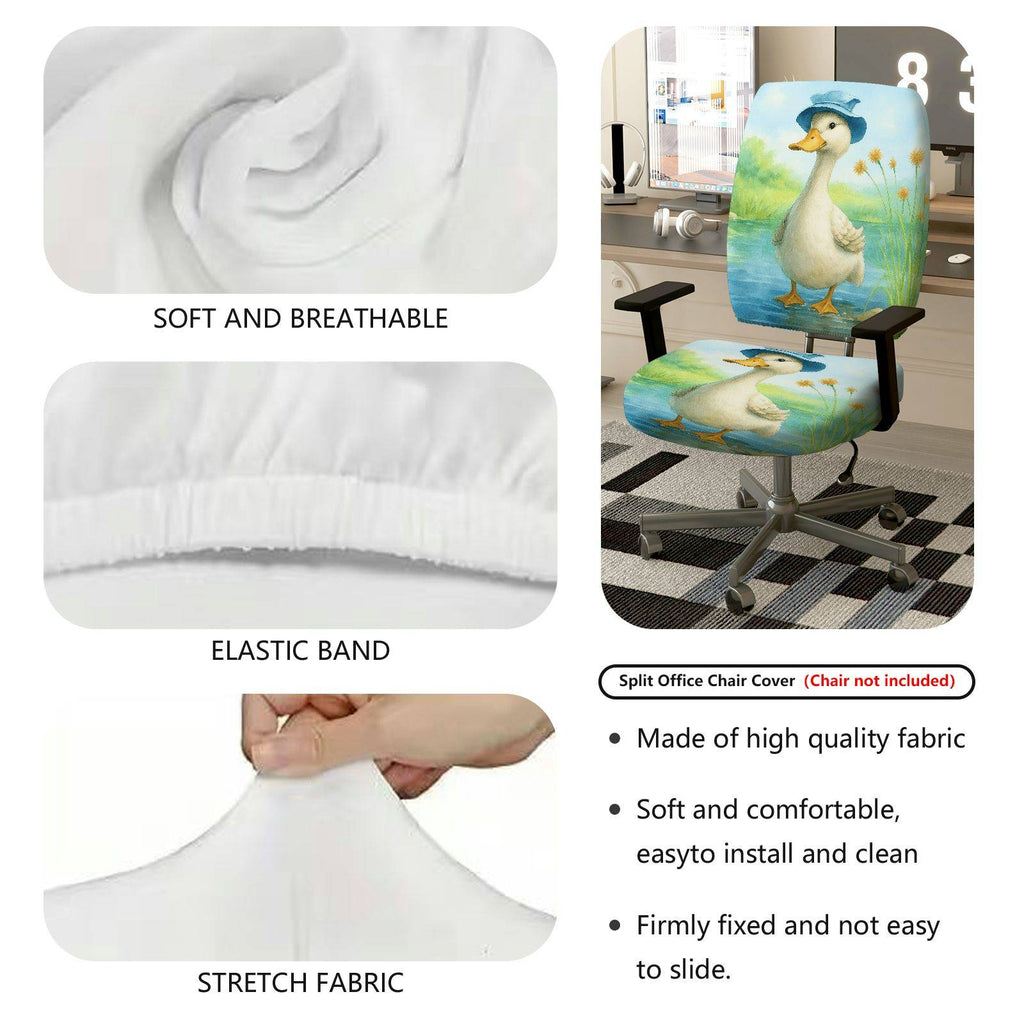 2-Piece Cute Animal Duck Blue Hat Nature Scenery  Computer Chair Cover Set, Seat and Backrest