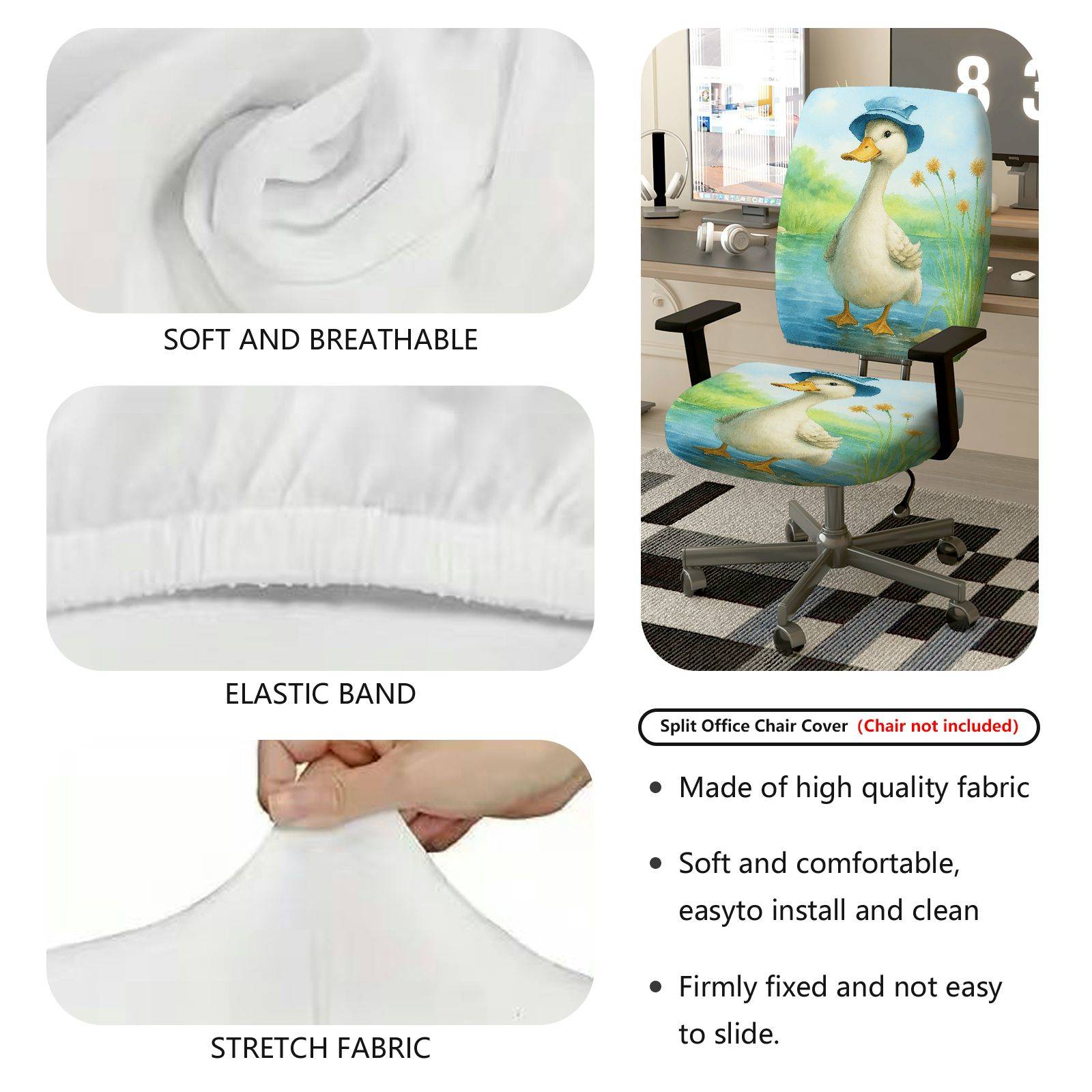 2-Piece Cute Animal Duck Blue Hat Nature Scenery  Computer Chair Cover Set, Seat and Backrest