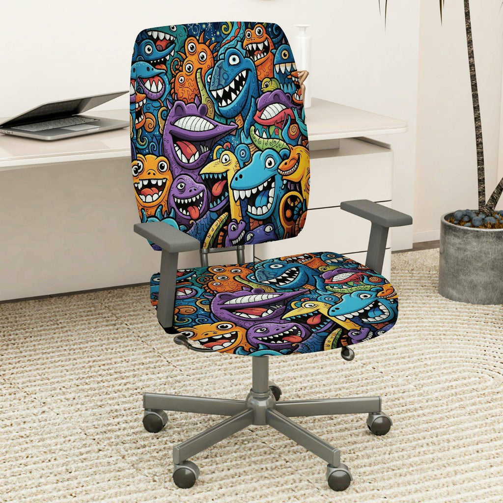 2-Piece Animal Fun Colorful Vibrant Pattern  Computer Chair Cover Set, Seat and Backrest