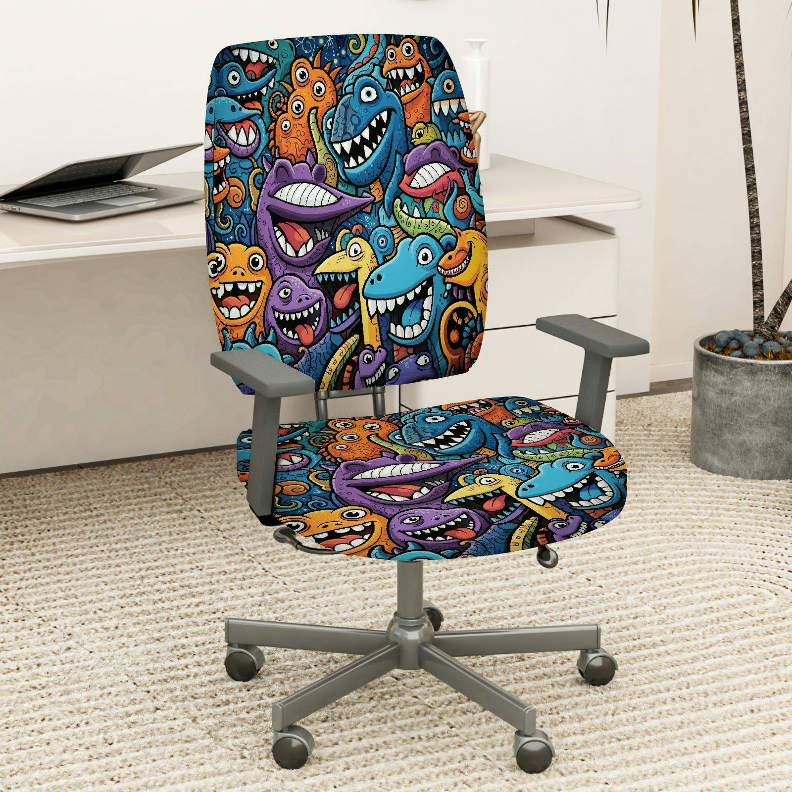 2-Piece Animal Fun Colorful Vibrant Pattern  Computer Chair Cover Set, Seat and Backrest