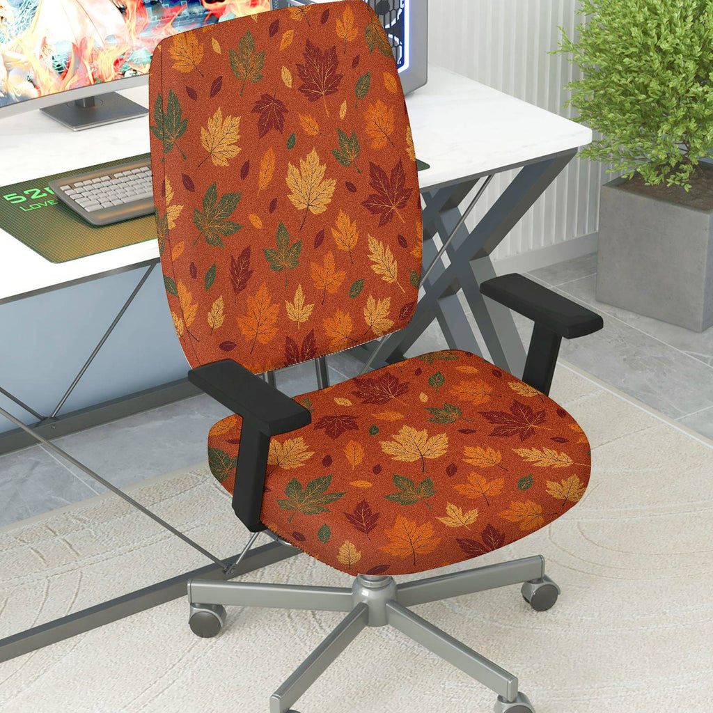 2-Piece Autumn Maple Leaf Pattern Decorative  Computer Chair Cover Set, Seat and Backrest