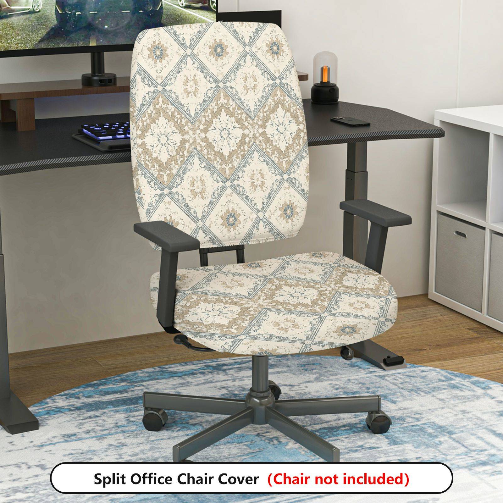 2-Piece Vintage Floral Bohemian Abstract Geometric  Computer Chair Cover Set, Seat and Backrest