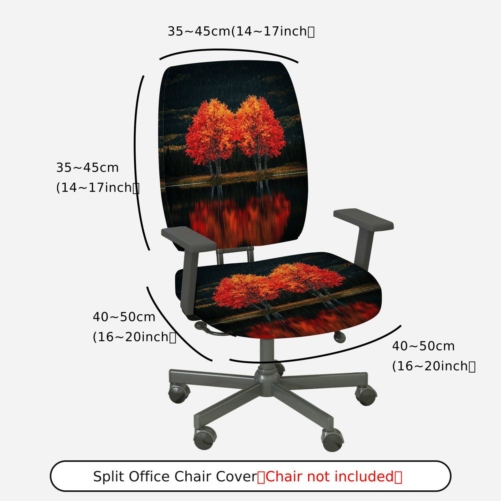 2-Piece Autumn Tree Lake Reflection Scenic  Computer Chair Cover Set, Seat and Backrest