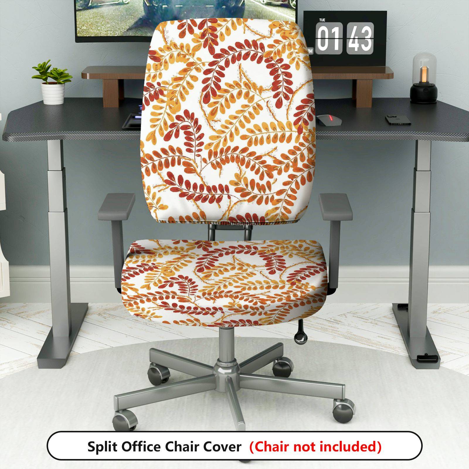 2-Piece Autumn Leaves Pattern Decorative  Computer Chair Cover Set, Seat and Backrest