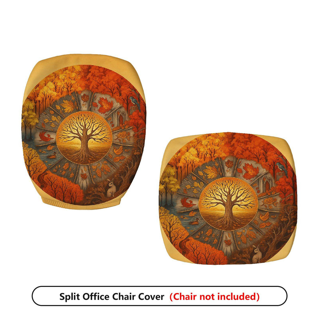 2-Piece Autumn Fall Tree of Life Forest Scenery  Computer Chair Cover Set, Seat and Backrest