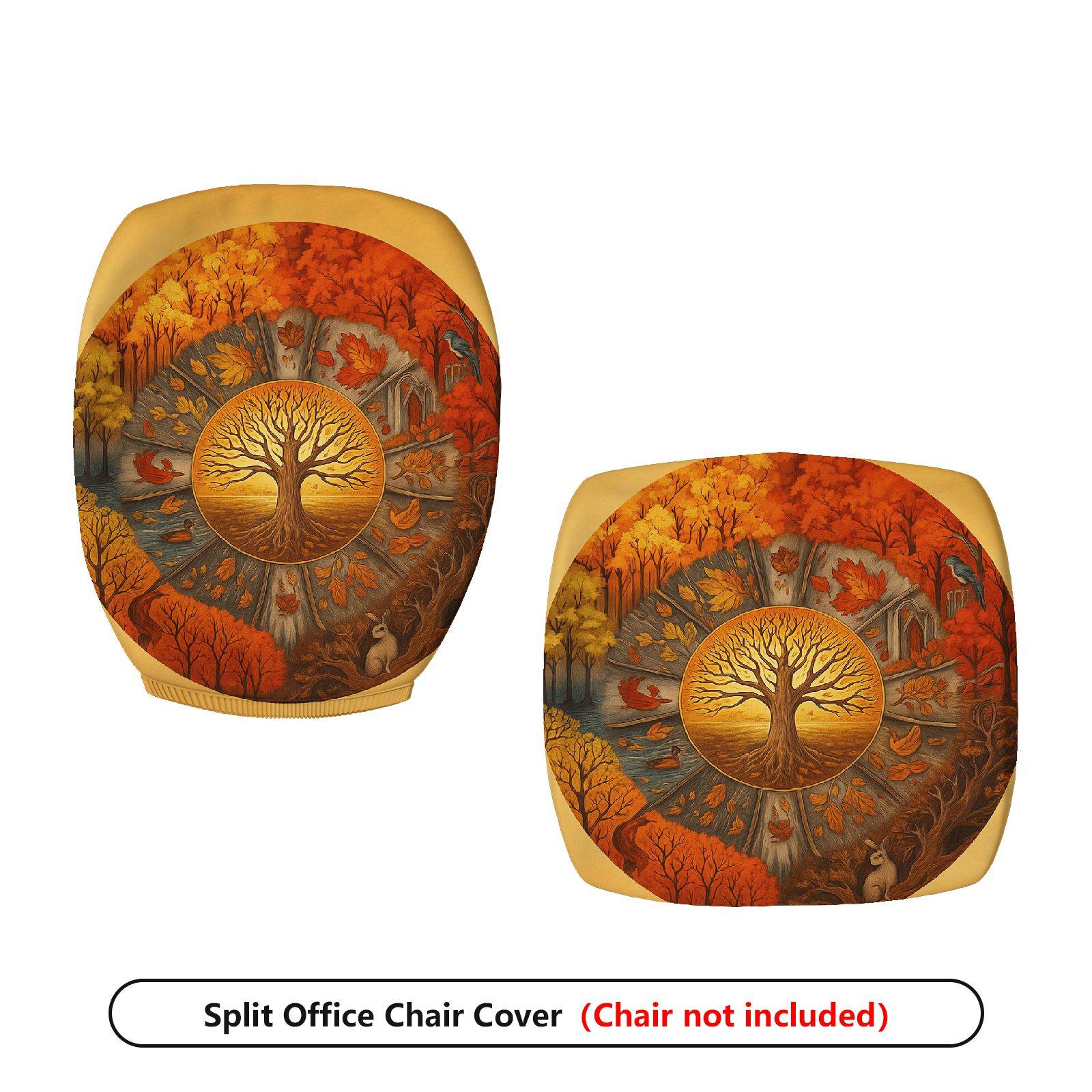 2-Piece Autumn Fall Tree of Life Forest Scenery  Computer Chair Cover Set, Seat and Backrest