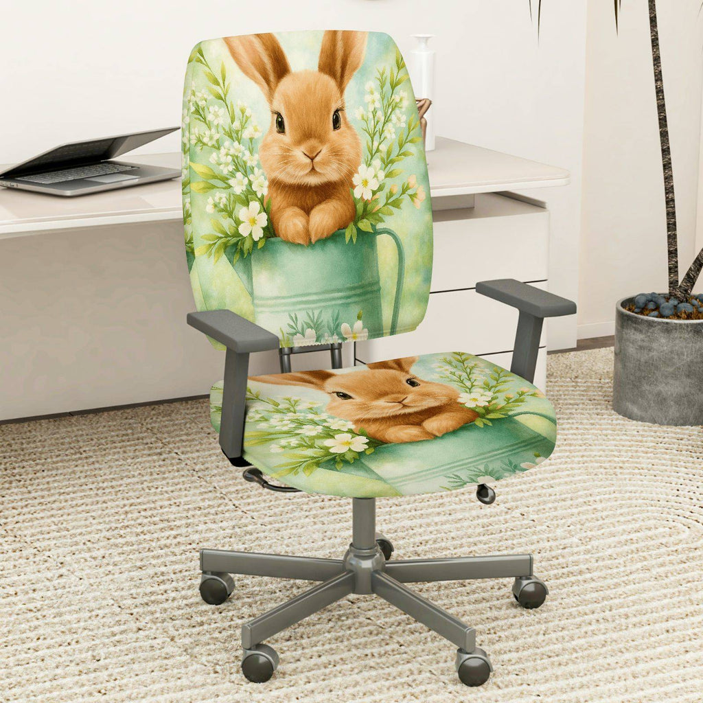 2-Piece Rabbit Floral Decorative Spring Easter Cute  Computer Chair Cover Set, Seat and Backrest