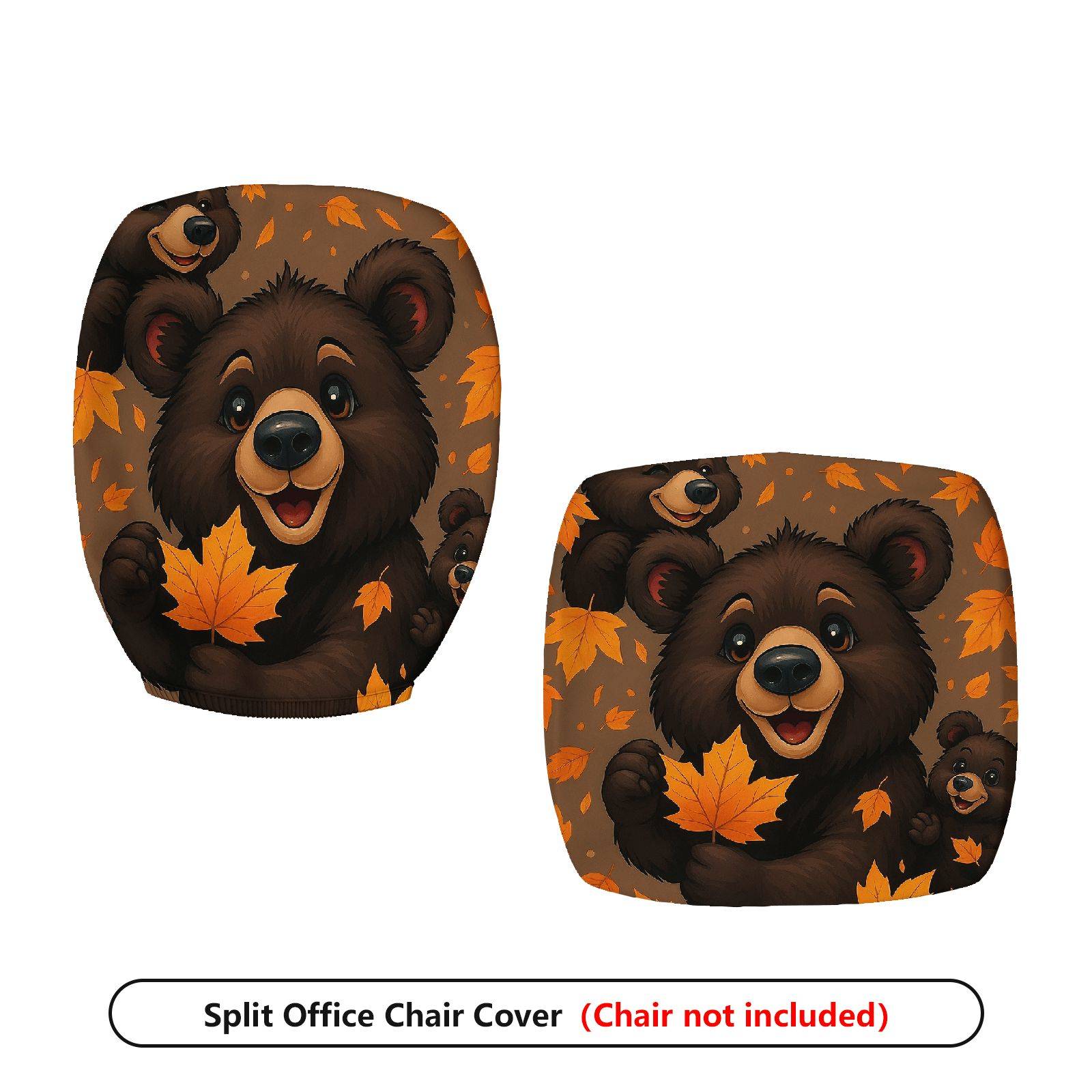 2-Piece Autumn Bear Warm Cozy Fun  Computer Chair Cover Set, Seat and Backrest