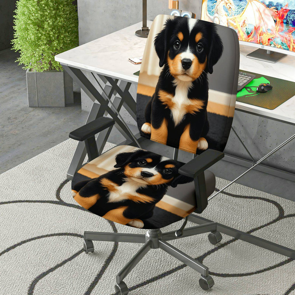 2-Piece Adorable Puppy Animal Design  Computer Chair Cover Set, Seat and Backrest