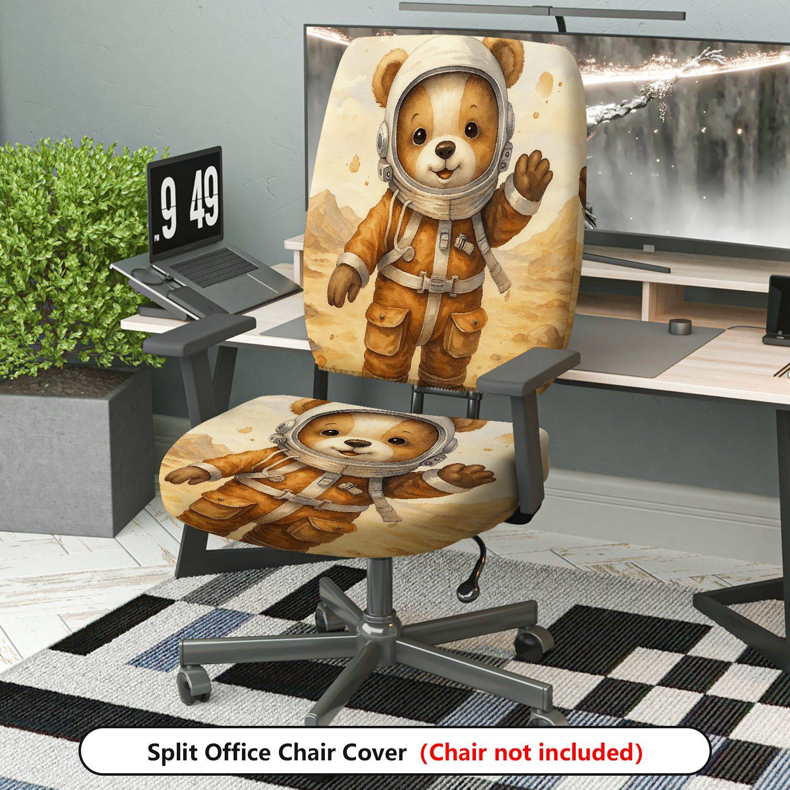 2-Piece astronaut bear adventure space novelty  Computer Chair Cover Set, Seat and Backrest