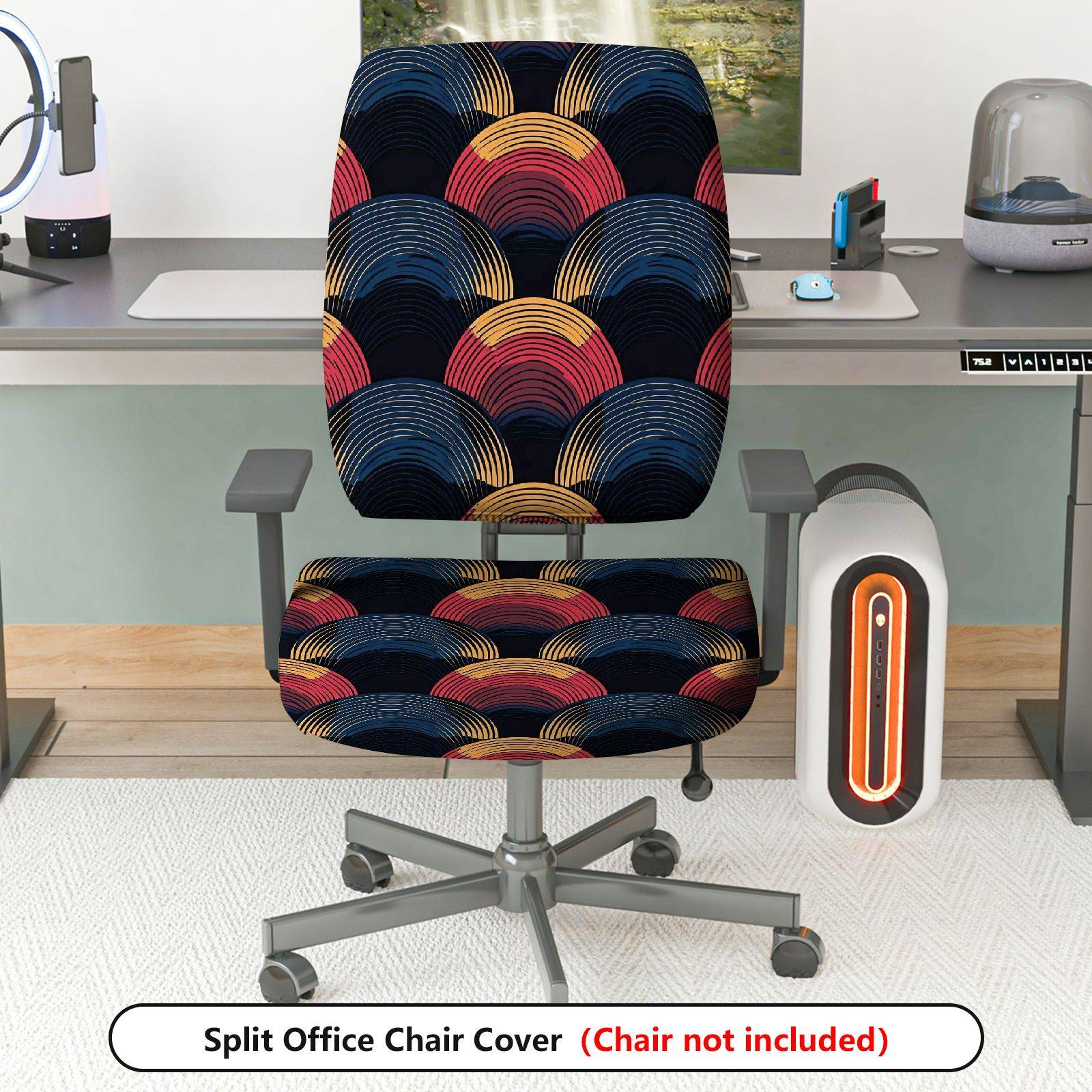2-Piece Multicolor Geometric Wave Art Design  Computer Chair Cover Set, Seat and Backrest