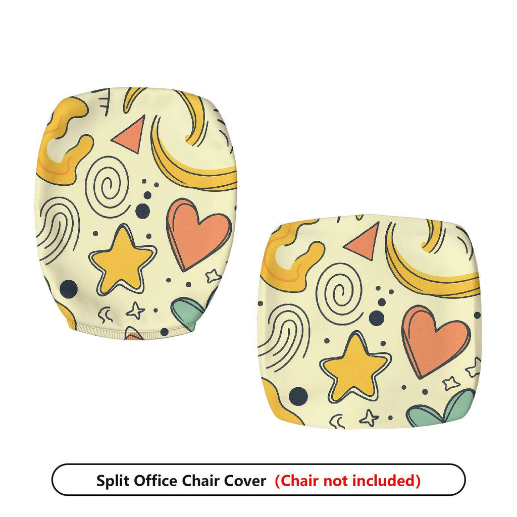 2-Piece Abstract Hearts Stars Swirls Yellow  Computer Chair Cover Set, Seat and Backrest