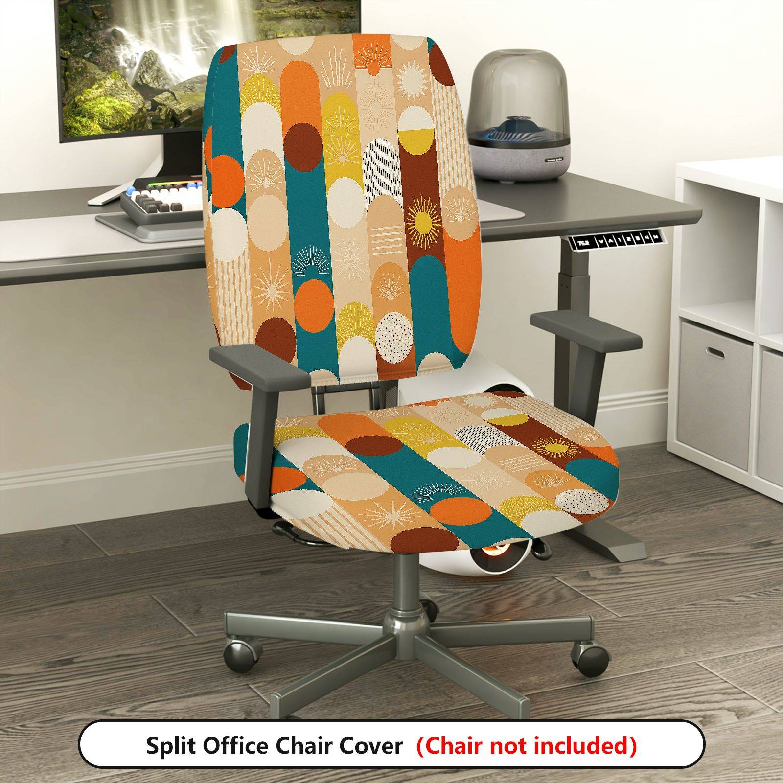 2-Piece Geometric Abstract Colorful Pattern Modern  Computer Chair Cover Set, Seat and Backrest