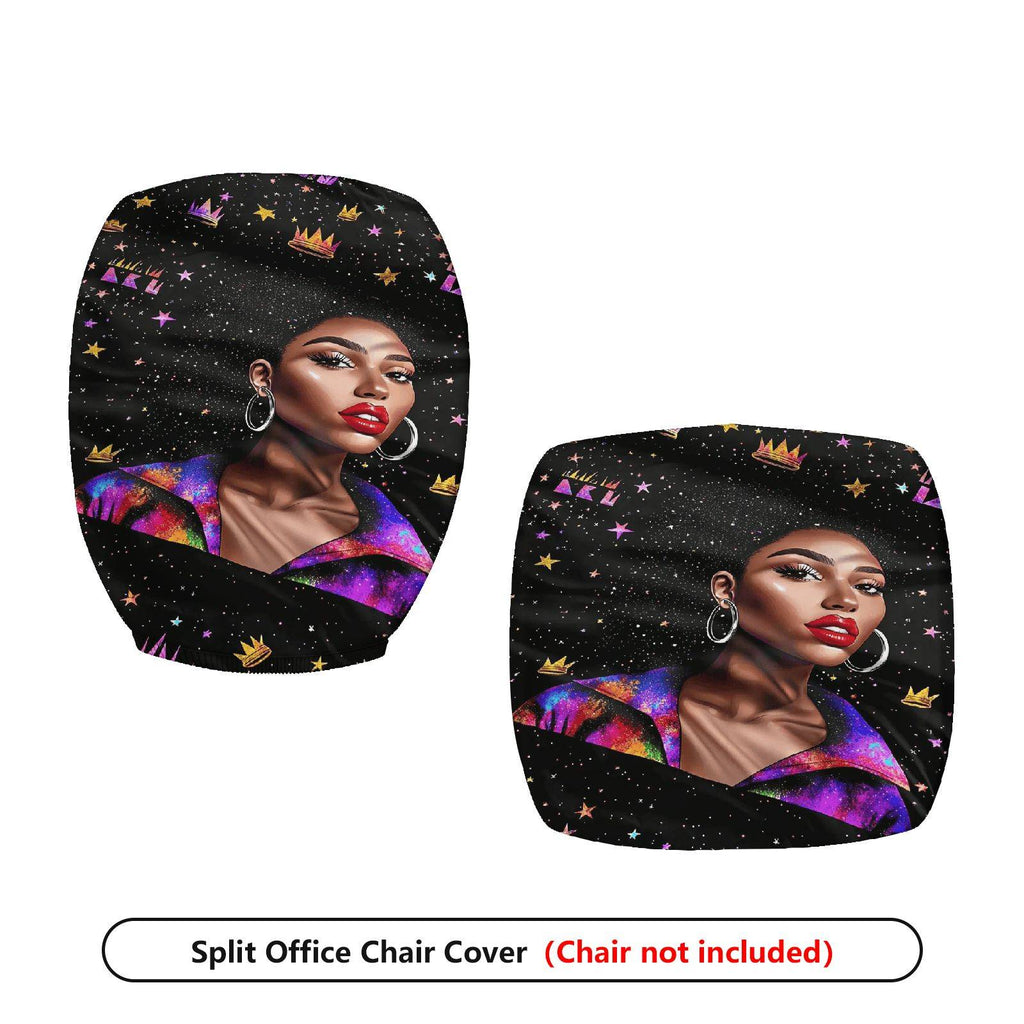 2-Piece African American Woman Galaxy Crown Star  Computer Chair Cover Set, Seat and Backrest