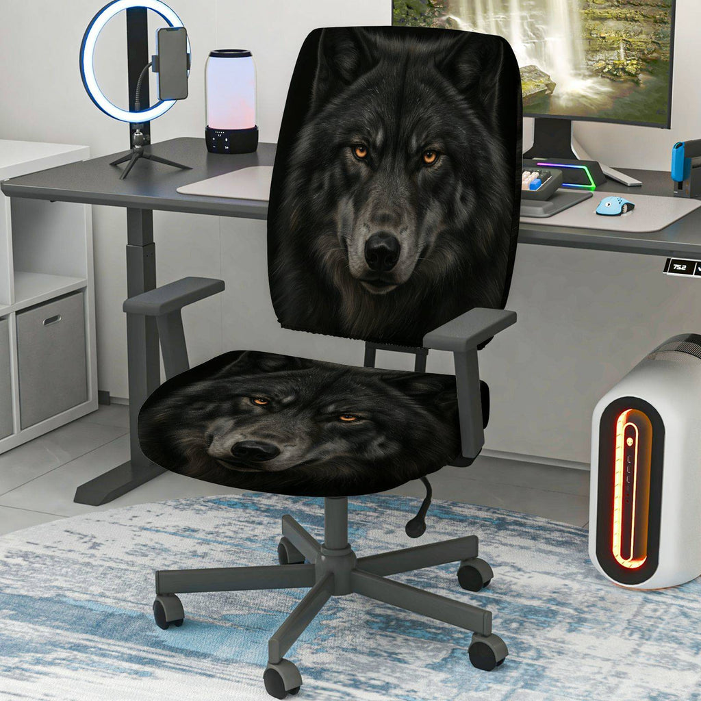 2-Piece Wolf Animal Print Halloween Decorative  Computer Chair Cover Set, Seat and Backrest