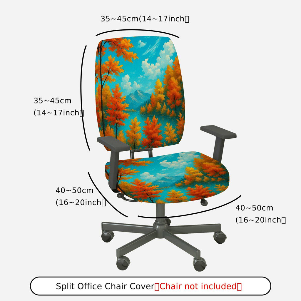 2-Piece Autumn Mountain Forest Scenic Nature  Computer Chair Cover Set, Seat and Backrest