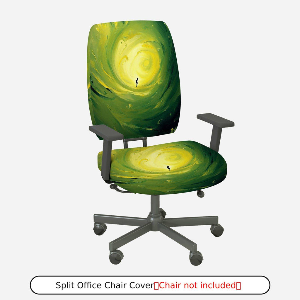 2-Piece Abstract Swirl Art Green Yellow  Computer Chair Cover Set, Seat and Backrest