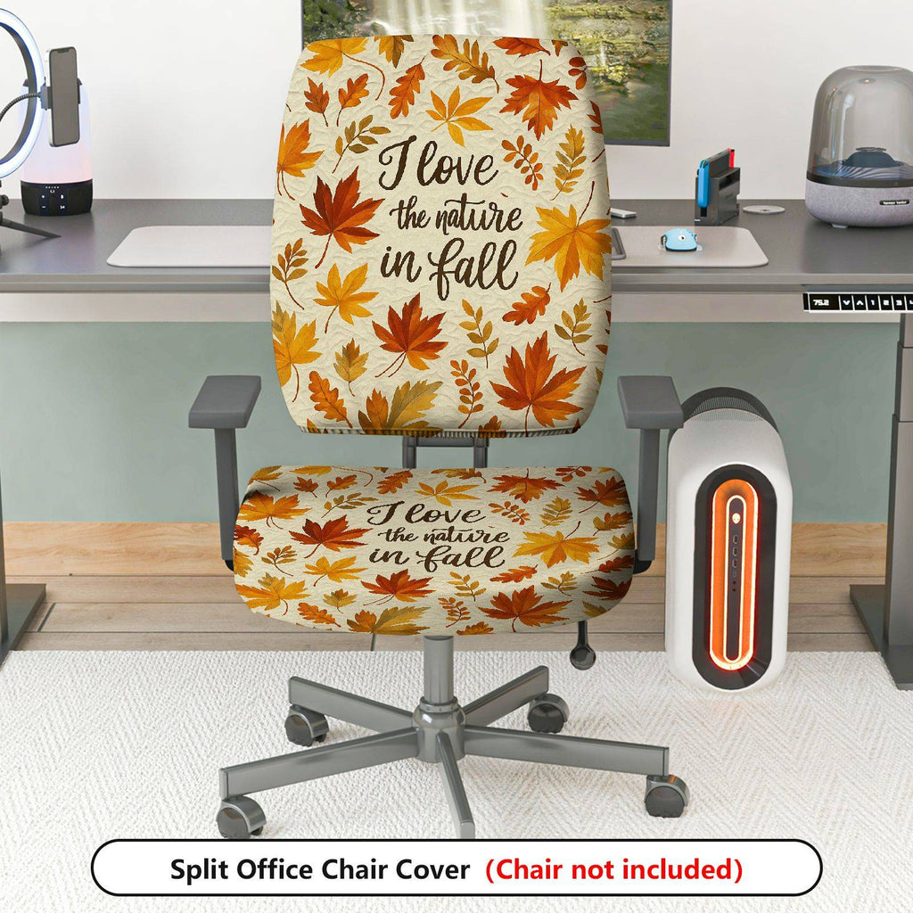 2-Piece Autumn Fall Leaves Pattern Nature  Computer Chair Cover Set, Seat and Backrest