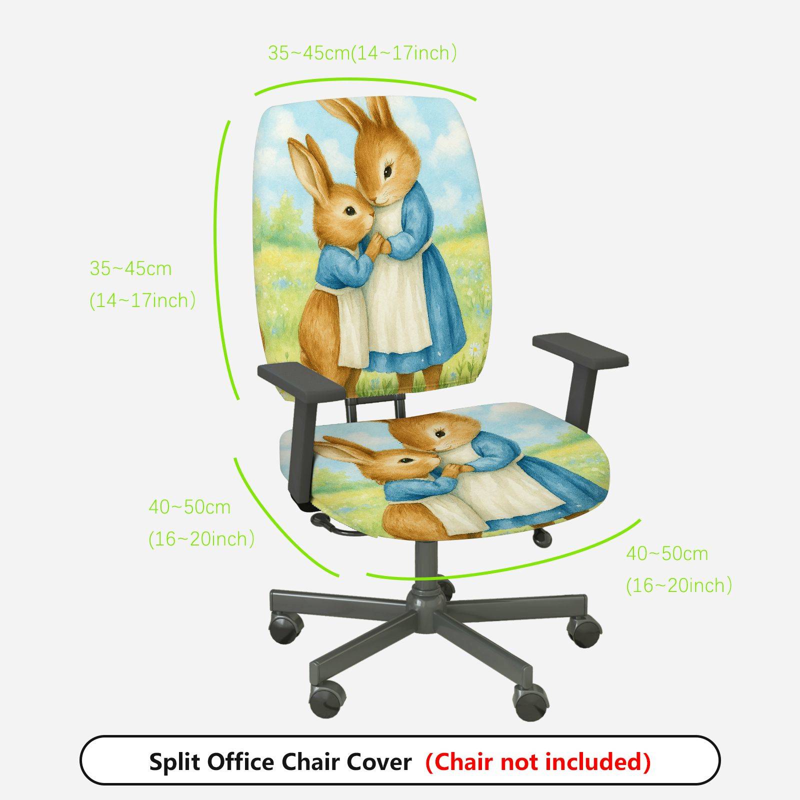 2-Piece Cute Animal Artistic Decorative Easter  Computer Chair Cover Set, Seat and Backrest