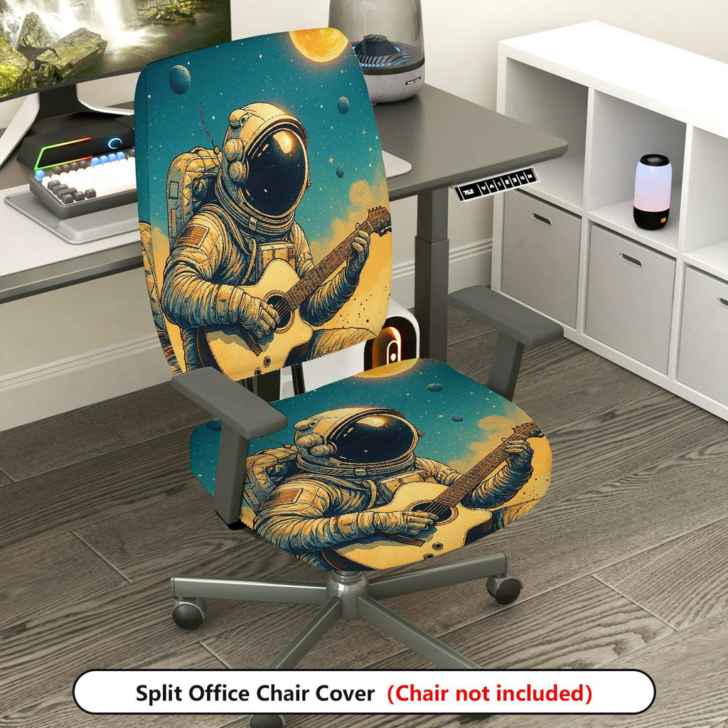 2-Piece Astronaut Guitar Space Star Moon  Computer Chair Cover Set, Seat and Backrest
