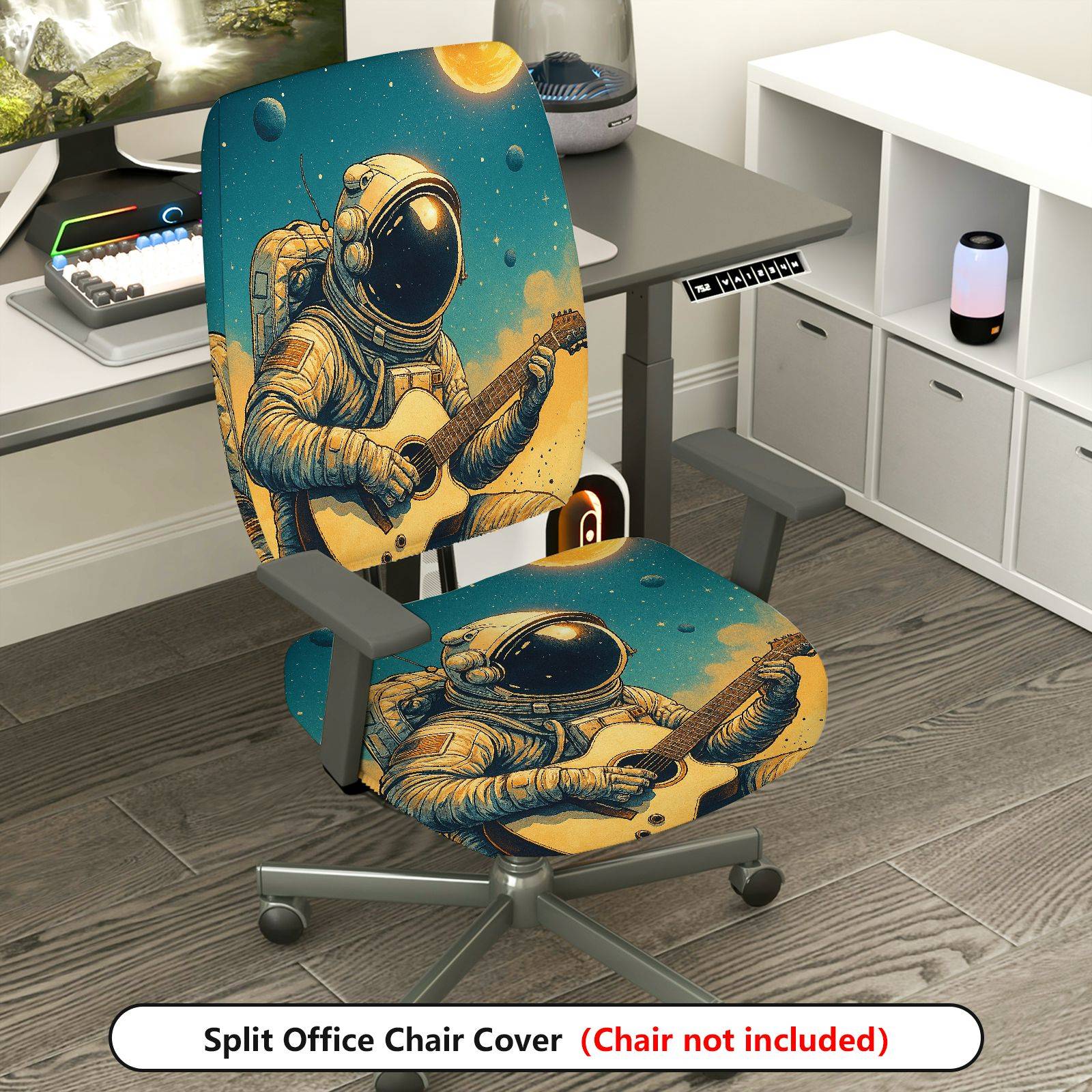 2-Piece Astronaut Guitar Space Star Moon  Computer Chair Cover Set, Seat and Backrest