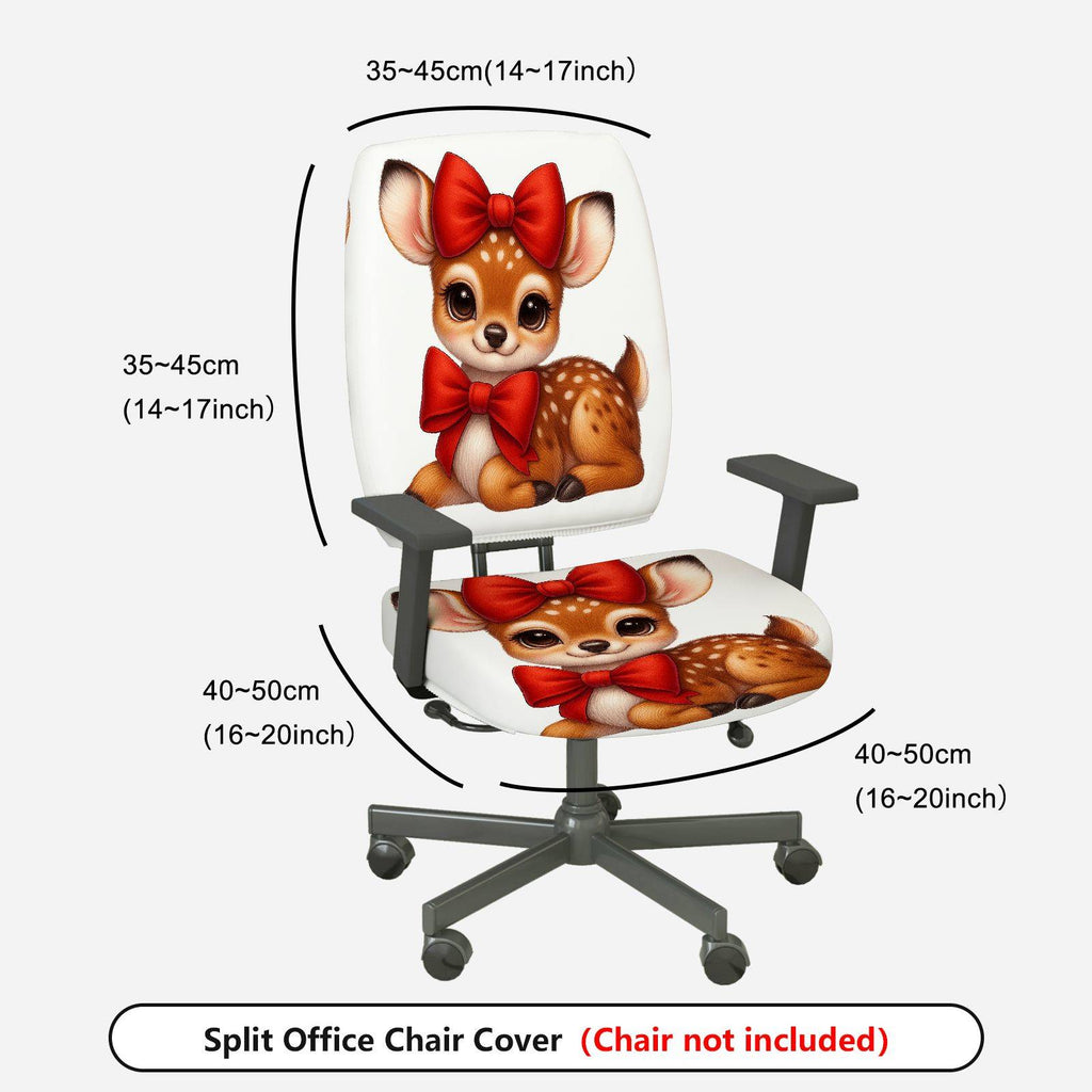 2-Piece Deer Red Bow Christmas  Computer Chair Cover Set, Seat and Backrest