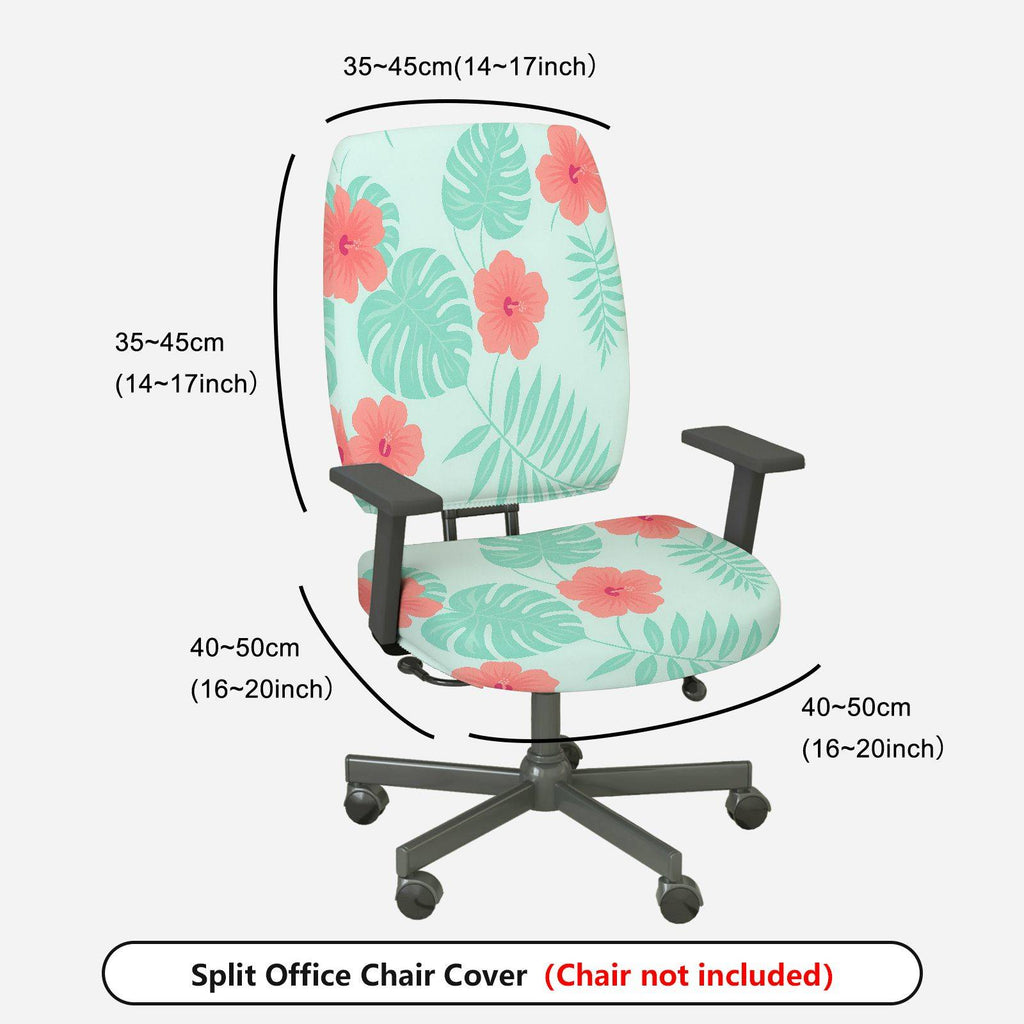 2-Piece Tropical Flower Leaf Pattern Green Pink  Computer Chair Cover Set, Seat and Backrest