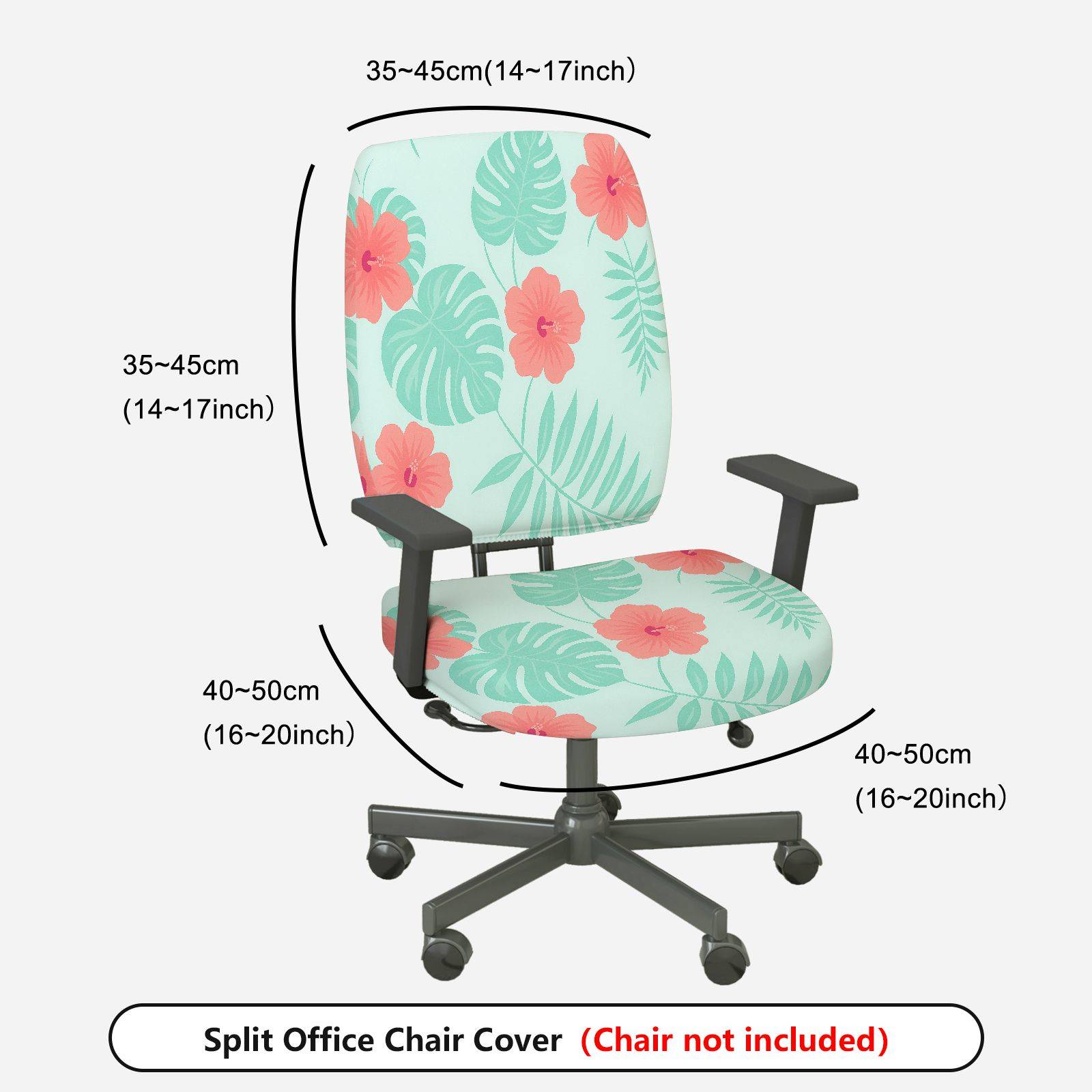 2-Piece Tropical Flower Leaf Pattern Green Pink  Computer Chair Cover Set, Seat and Backrest