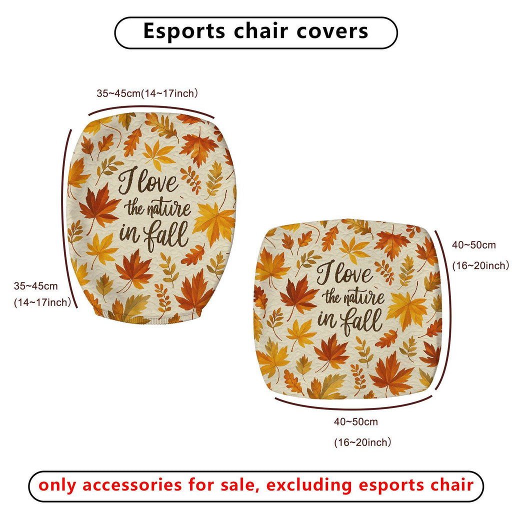 2-Piece Autumn Fall Leaves Pattern Nature  Computer Chair Cover Set, Seat and Backrest