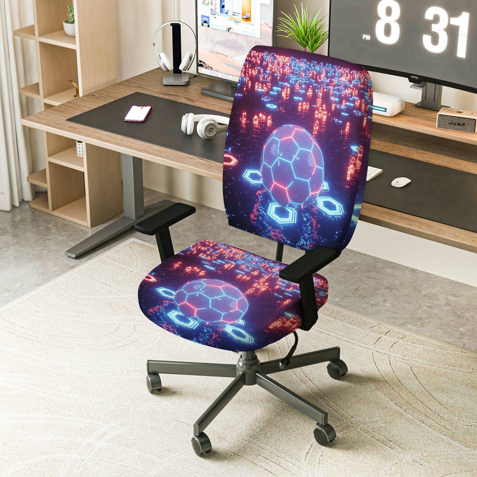 2-Piece Geometric Futuristic Light Space Sci-fi  Computer Chair Cover Set, Seat and Backrest