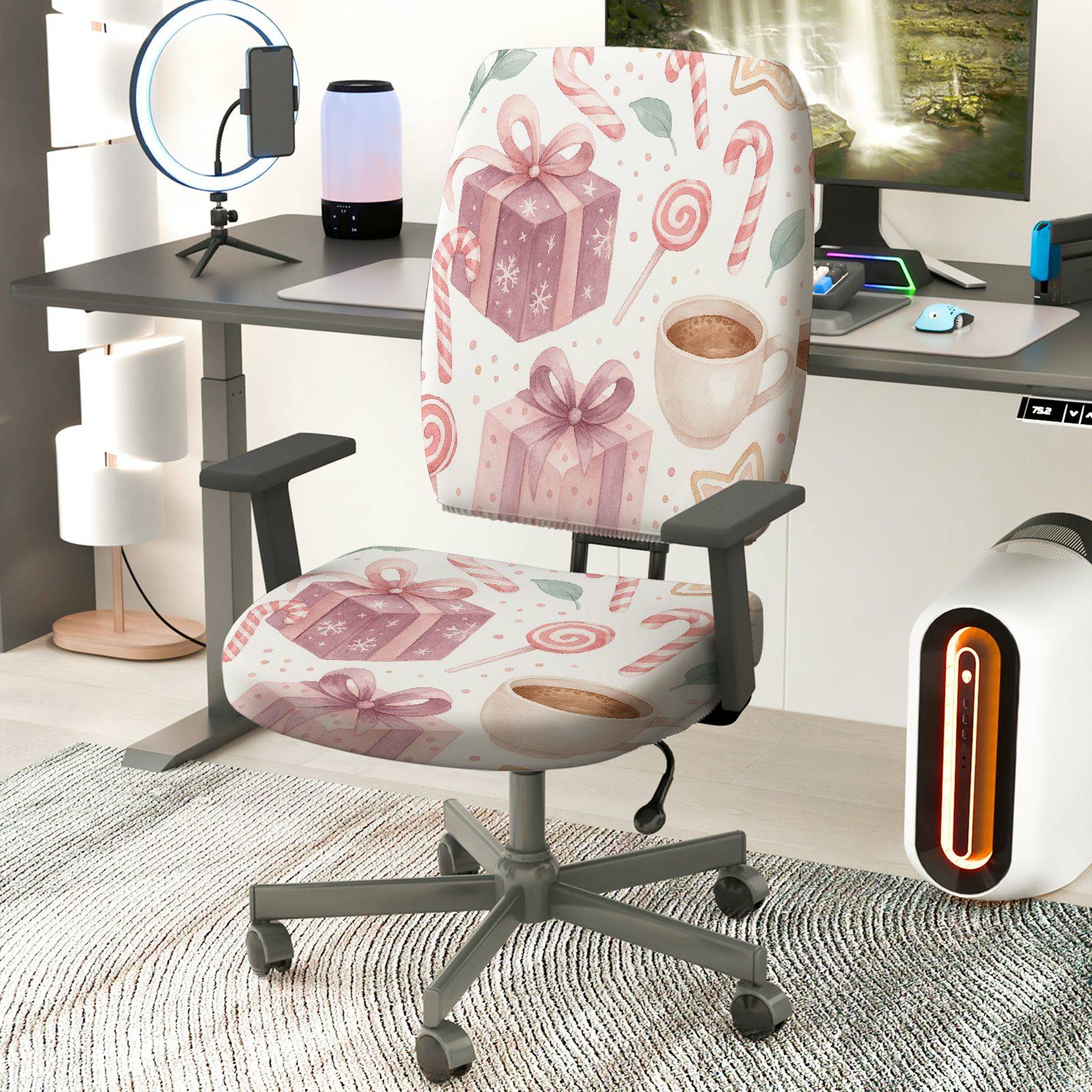 2-Piece Christmas festive gift coffee candy  Computer Chair Cover Set, Seat and Backrest