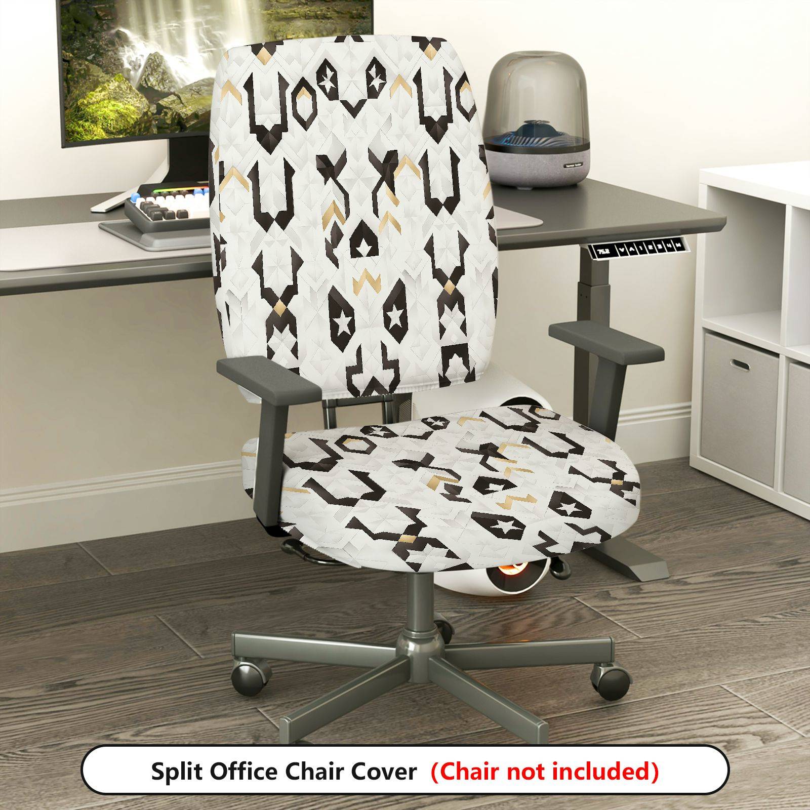 2-Piece Abstract Geometric Star Pattern  Computer Chair Cover Set, Seat and Backrest