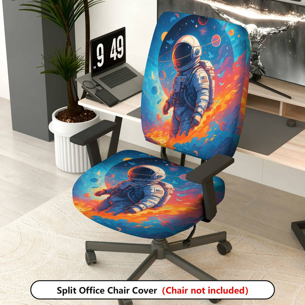 2-Piece Astronaut Galaxy Space Planets Stars  Computer Chair Cover Set, Seat and Backrest