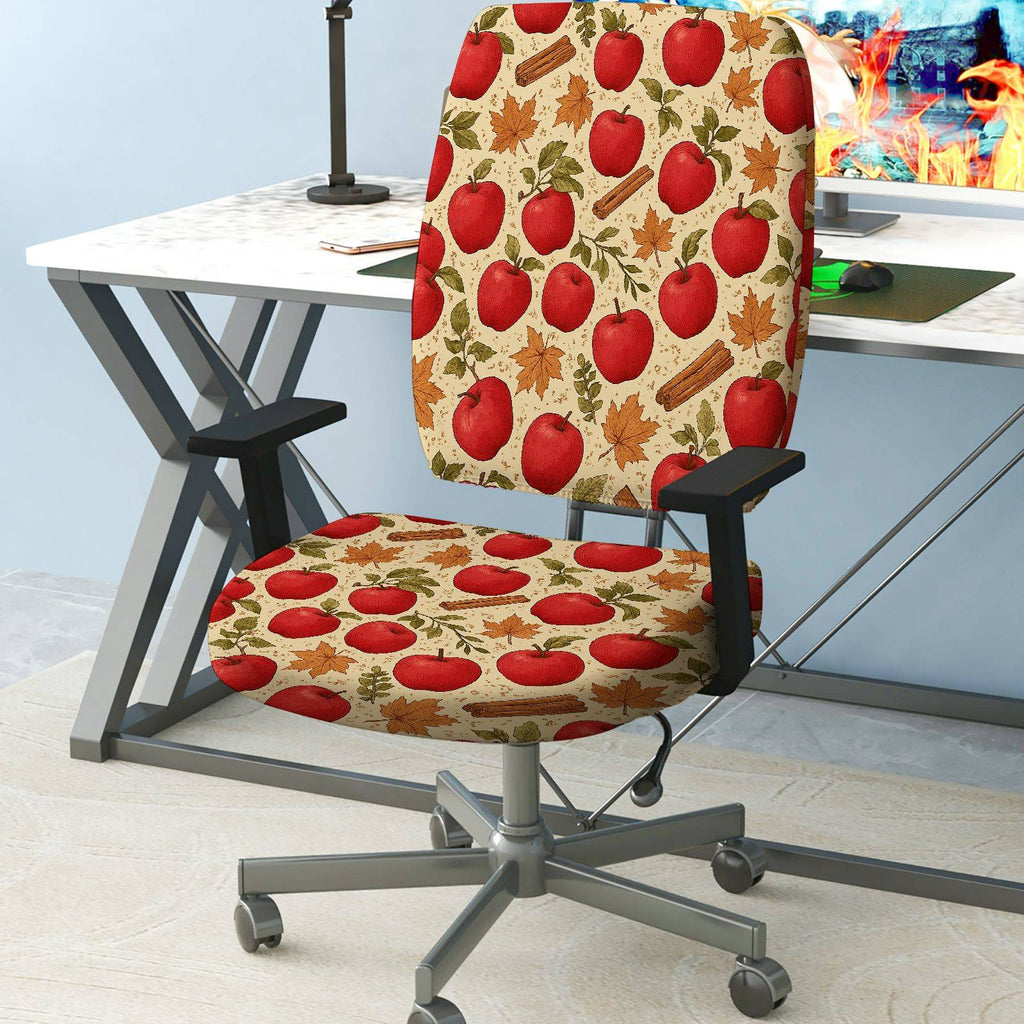 2-Piece Apple Pattern Autumn Leaves Cinnamon  Computer Chair Cover Set, Seat and Backrest