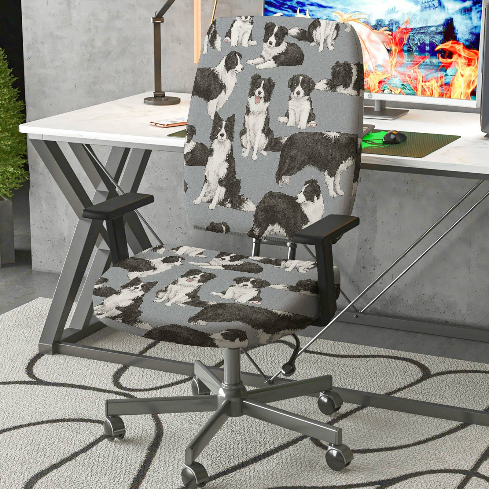 2-Piece Animal Dog Pattern Pet Lover Home  Computer Chair Cover Set, Seat and Backrest