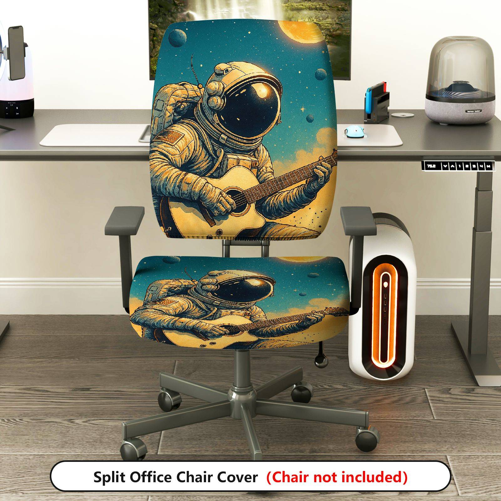 2-Piece Astronaut Guitar Space Star Moon  Computer Chair Cover Set, Seat and Backrest