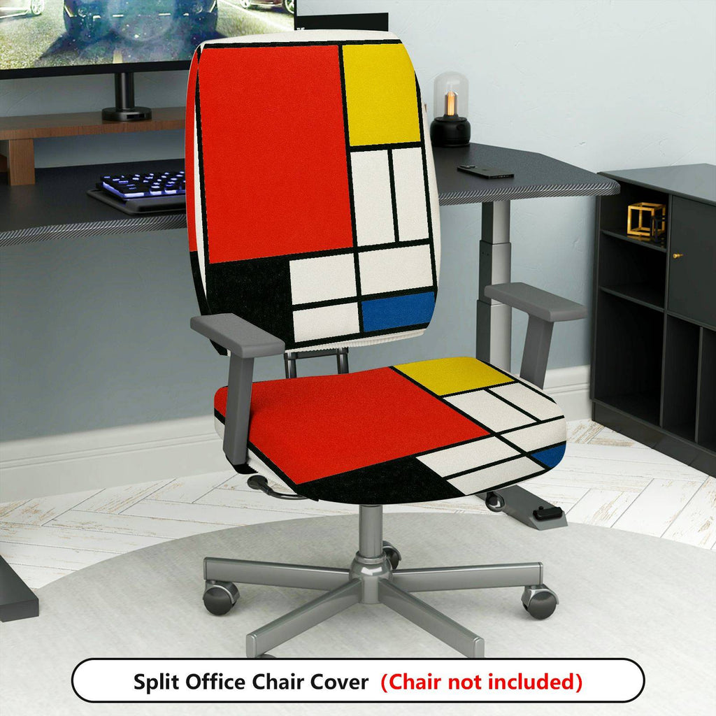 2-Piece Abstract Geometric Modern Colorful Artistic Design  Computer Chair Cover Set, Seat and Backrest
