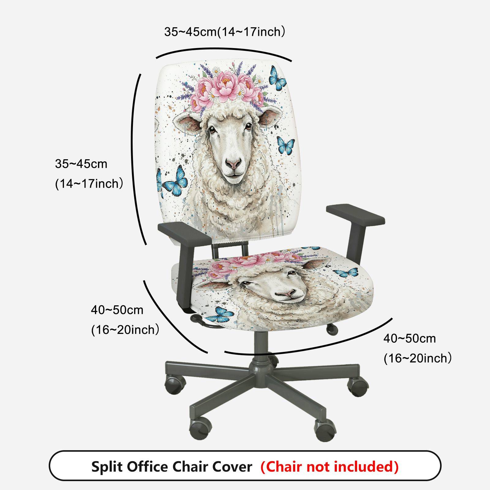 2-Piece Floral Animal Pastel Sheep Butterfly  Computer Chair Cover Set, Seat and Backrest