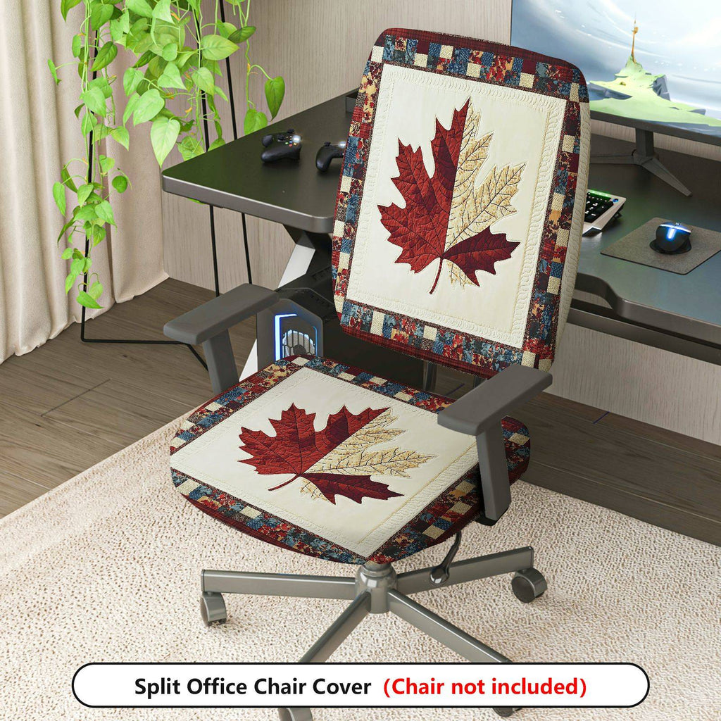 2-Piece Autumn Fall Maple Leaf Patchwork  Computer Chair Cover Set, Seat and Backrest