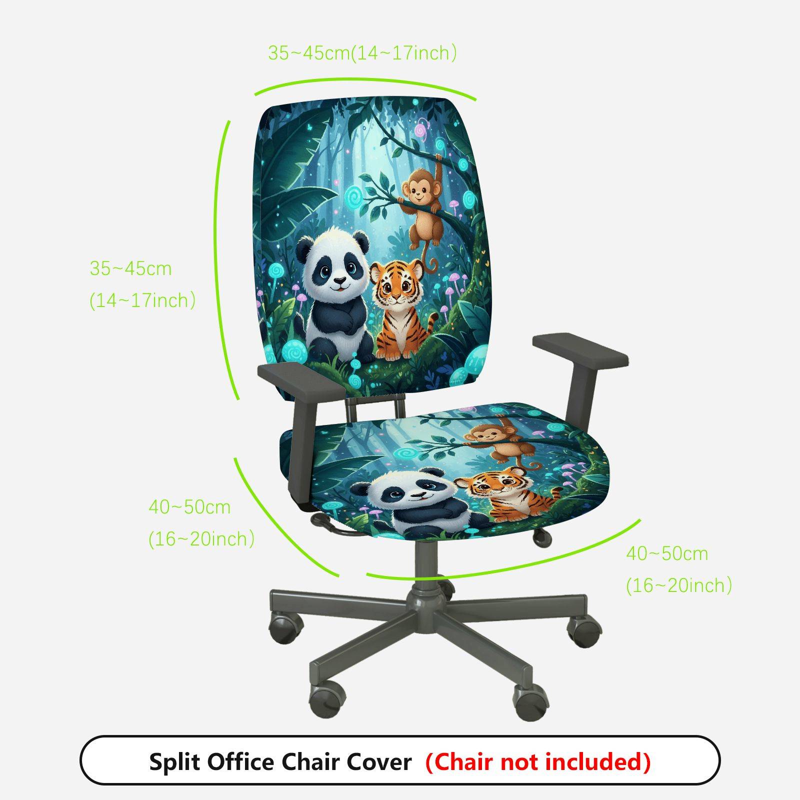2-Piece Animal Forest Panda Tiger Monkey  Computer Chair Cover Set, Seat and Backrest