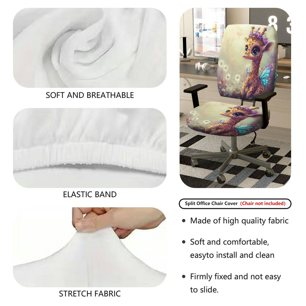 2-Piece Adorable Giraffe Fairy Crown Dandelion Purple  Computer Chair Cover Set, Seat and Backrest