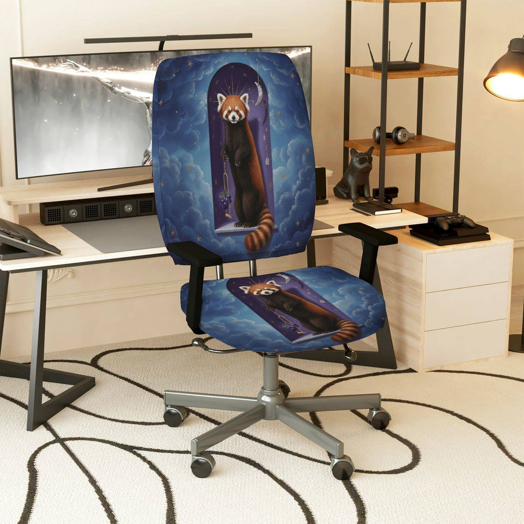 2-Piece Animal Night Sky Moon Red Panda  Computer Chair Cover Set, Seat and Backrest