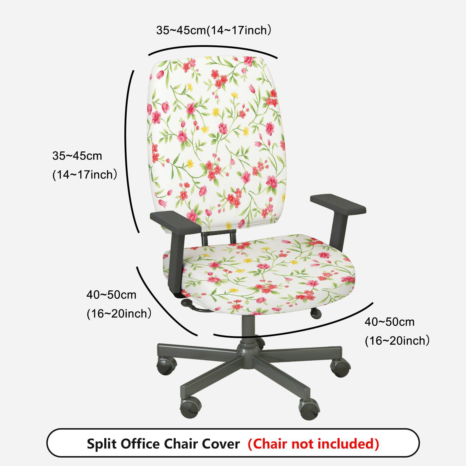 2-Piece Floral Pattern Spring Summer Flower  Computer Chair Cover Set, Seat and Backrest