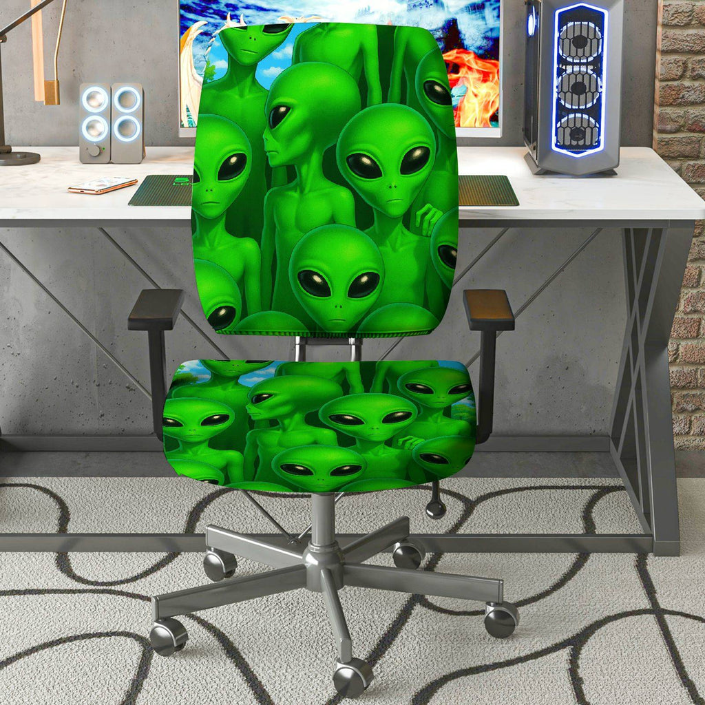 2-Piece Alien Green Sci-Fi Fun Novelty Decor  Computer Chair Cover Set, Seat and Backrest