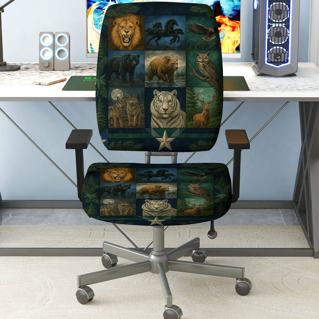 2-Piece Animal forest star nature wildlife  Computer Chair Cover Set, Seat and Backrest