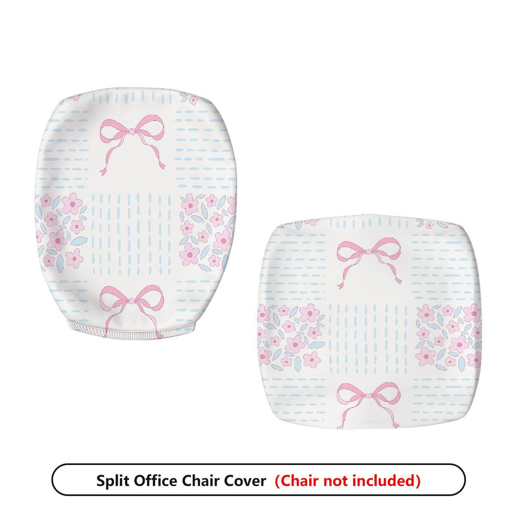 2-Piece Floral Bowknot Pastel Cute Decorative  Computer Chair Cover Set, Seat and Backrest