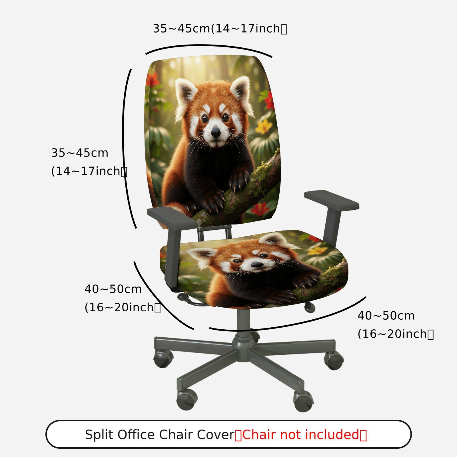 2-Piece Adorable Red Panda Nature Whimsical Animal Woodland  Computer Chair Cover Set, Seat and Backrest
