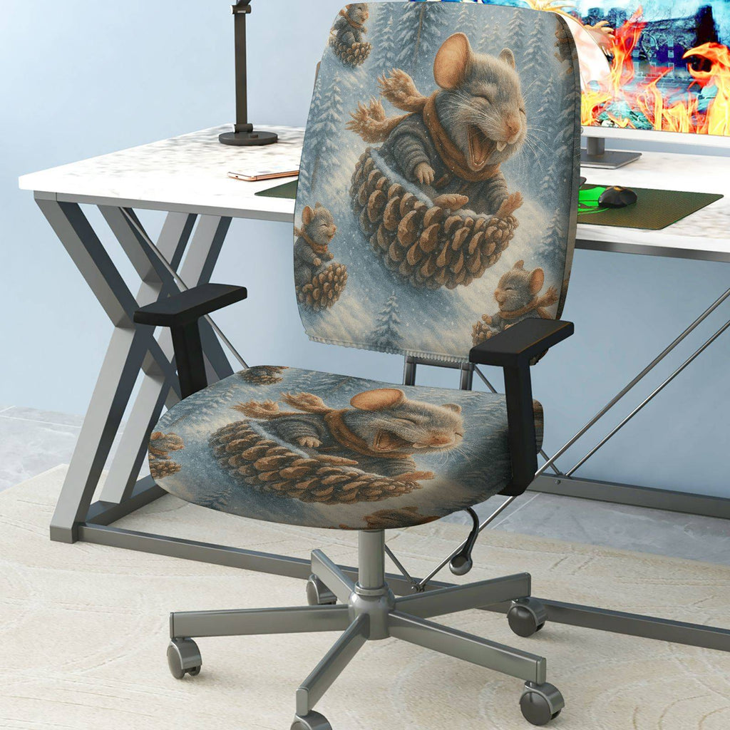 2-Piece Animal Winter Festive Decorative Cozy  Computer Chair Cover Set, Seat and Backrest