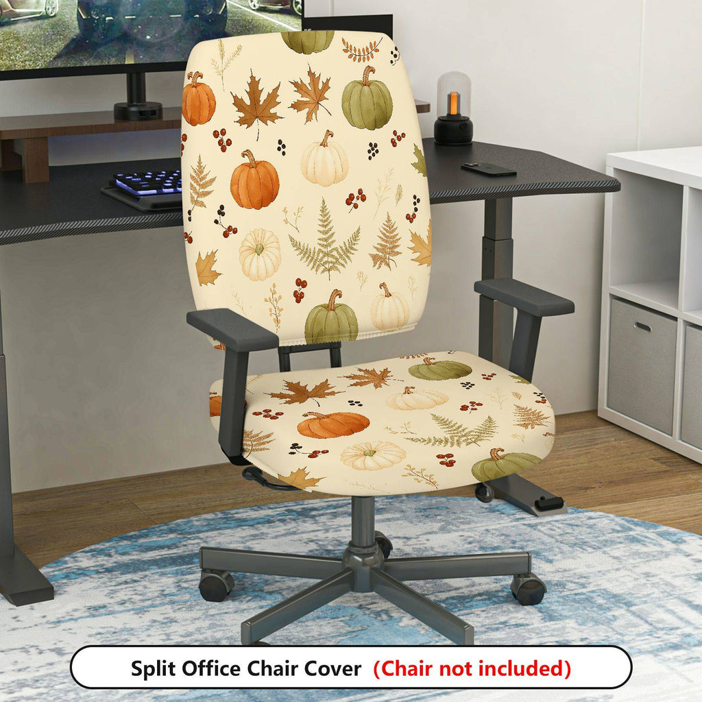 2-Piece Autumn Pumpkin Leaf Thanksgiving  Computer Chair Cover Set, Seat and Backrest