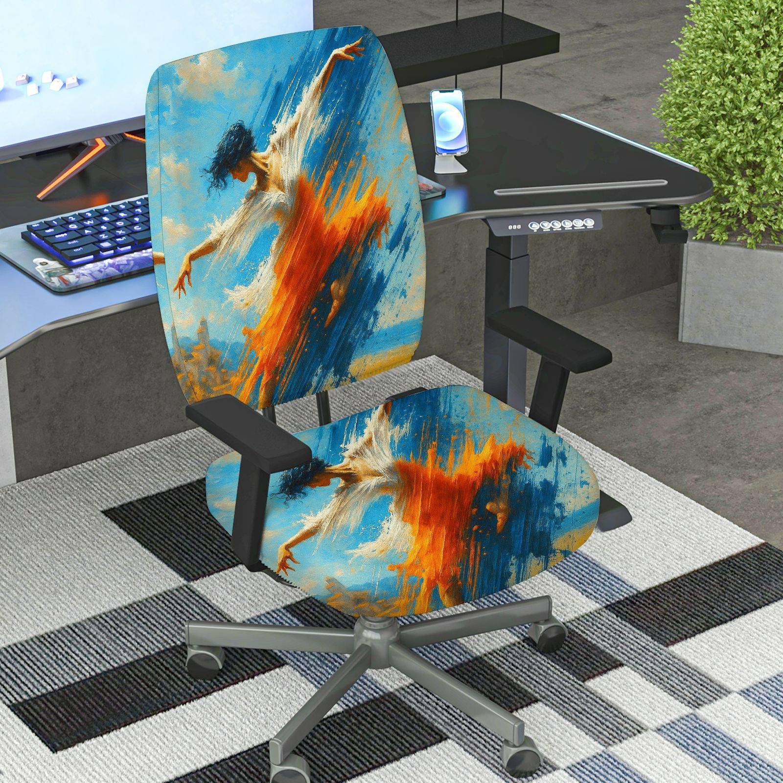 2-Piece Artistic Dance Abstract Colorful Creative Vibrant  Computer Chair Cover Set, Seat and Backrest
